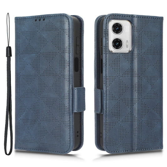 For Motorola Moto G73 5G Flip Leather Wallet Cover Imprinted Triangle Pattern Shockproof Phone Case Stand