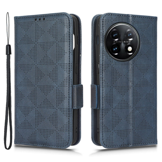 Flip Leather Phone Cover For OnePlus Ace 2 5G / 11R 5G , Wallet Stand Imprinted Triangle Pattern Phone Case