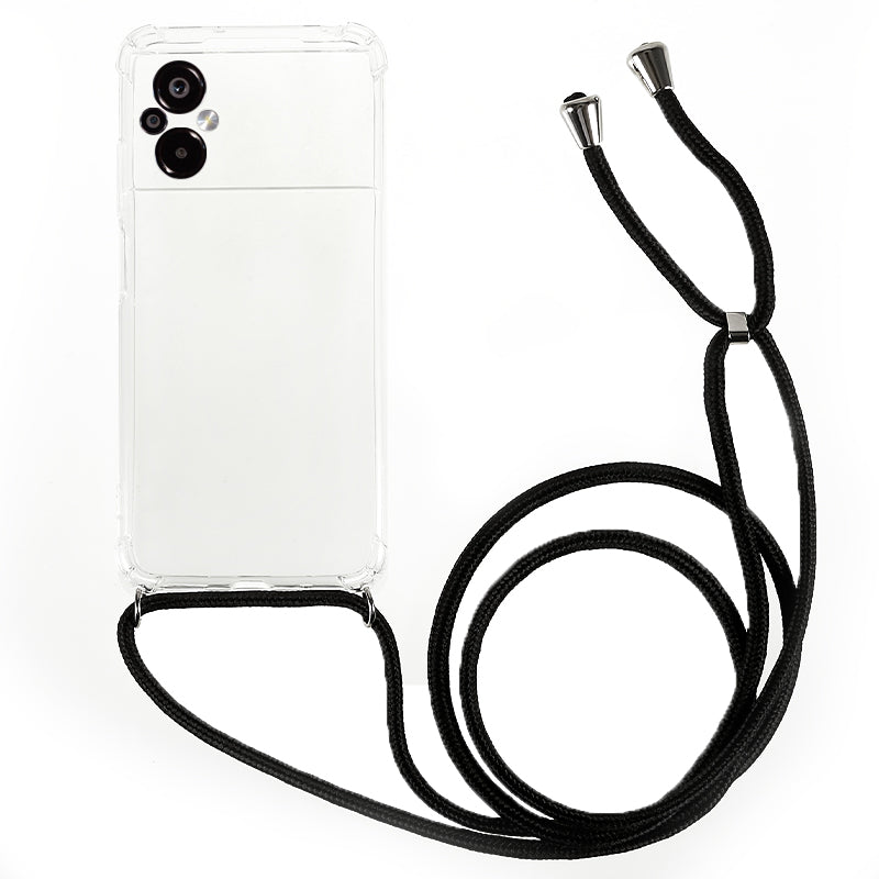 For Xiaomi Poco M5 4G Clear Phone Case Reinforced Corners TPU Cushion Back Cover with Lanyard