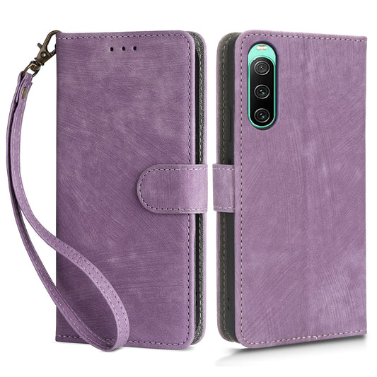 For Sony Xperia 10 IV 5G Phone Leather Case Stand Wallet RFID Blocking Phone Cover with Strap