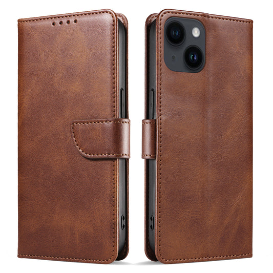 For iPhone 14 Anti-drop Cell Phone Cover Stand Square Clasp Leather Protective Phone Case with Wallet