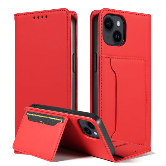 For iPhone 14 Business Style Phone Case PU Leather Skin Touch Magnetic Cell Phone Cover with Stand Wallet