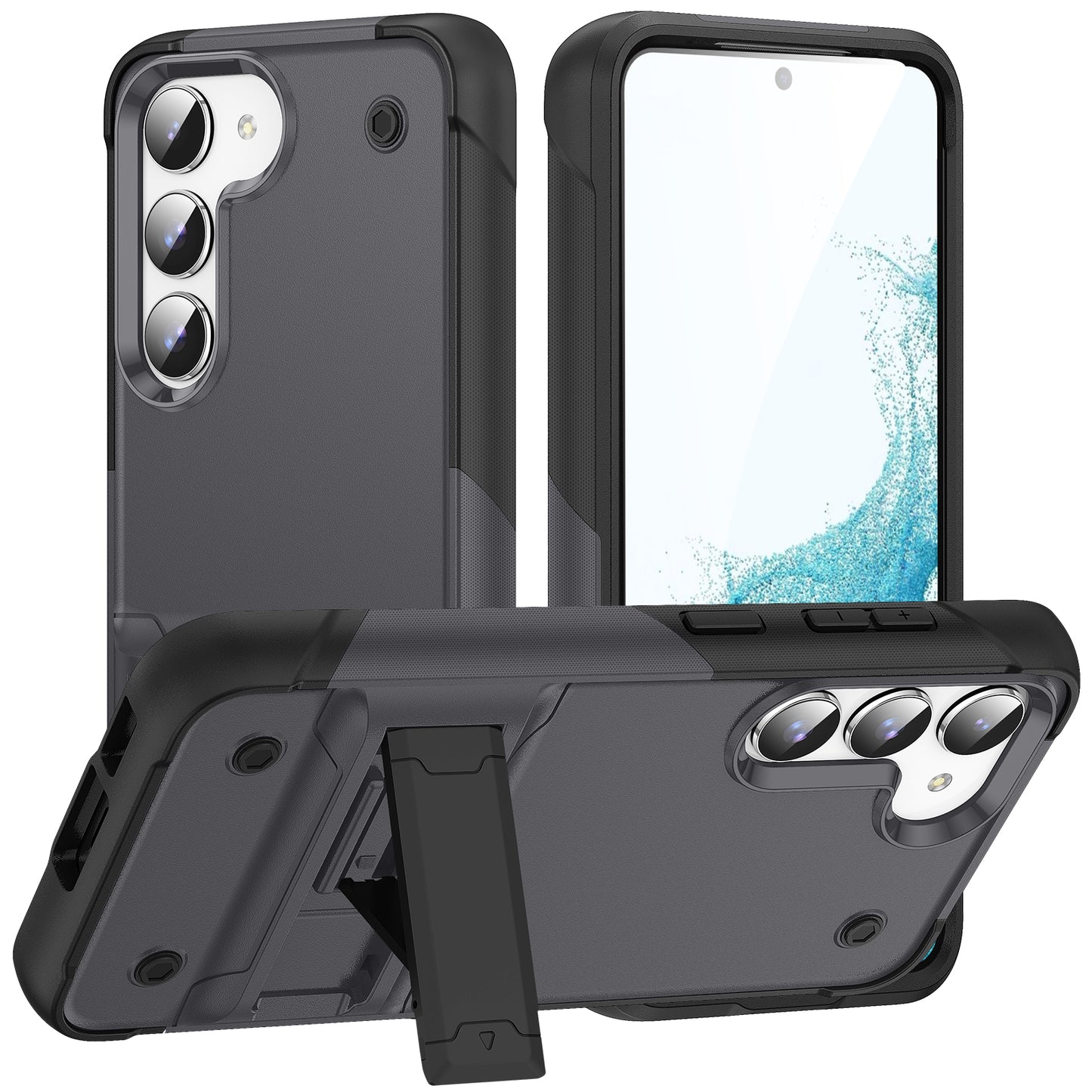 Anti-scratch Phone Cover For Samsung Galaxy S23 , Kickstand PC+TPU Protective Mobile Phone Case