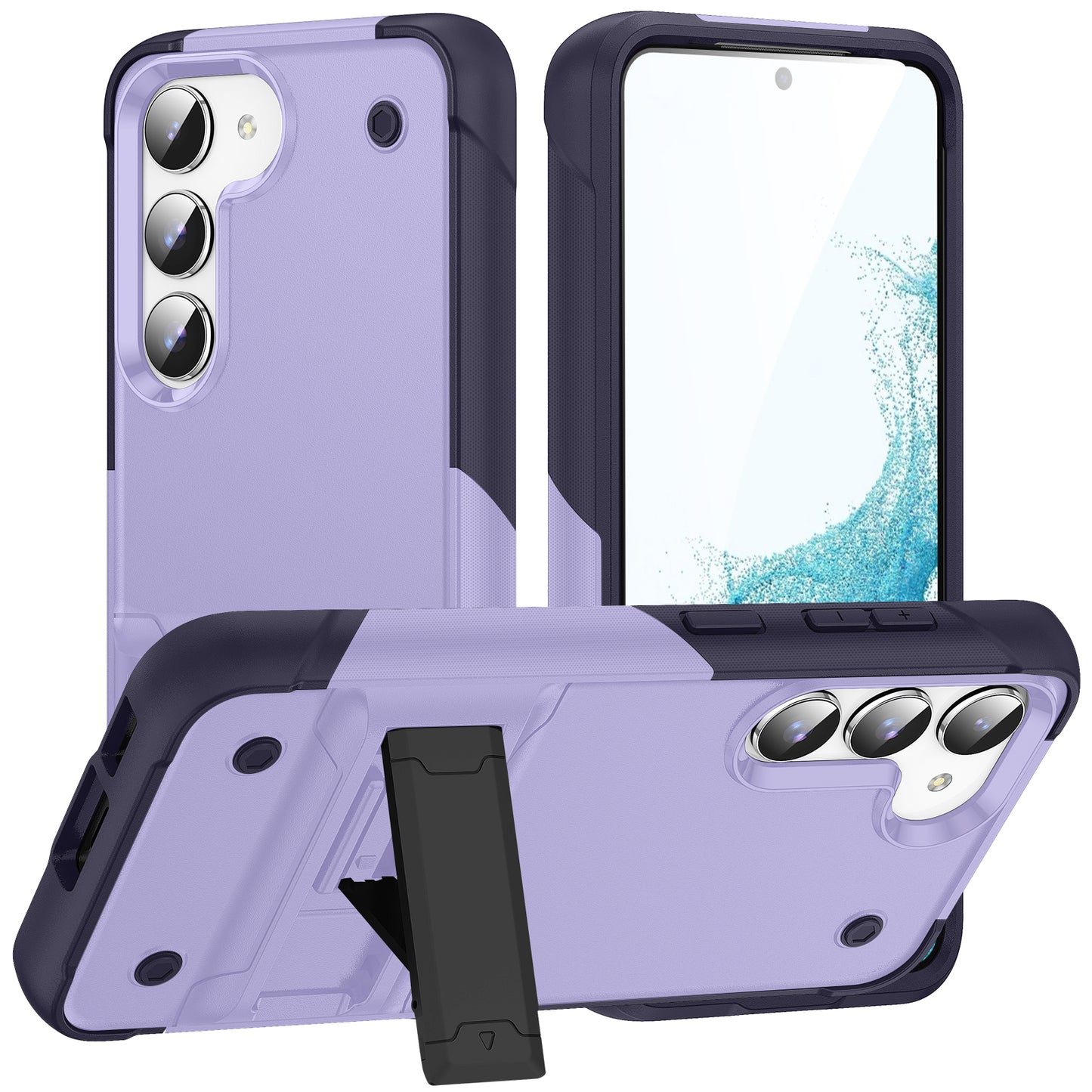 Anti-scratch Phone Cover For Samsung Galaxy S23 , Kickstand PC+TPU Protective Mobile Phone Case