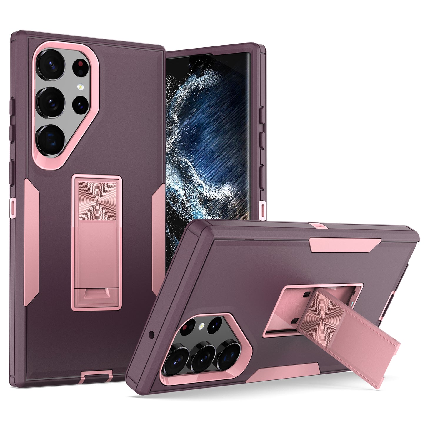 For Samsung Galaxy S23 Ultra Kickstand Drop-proof Cover PC+TPU Phone Case Support Magnetic Car Phone Holder