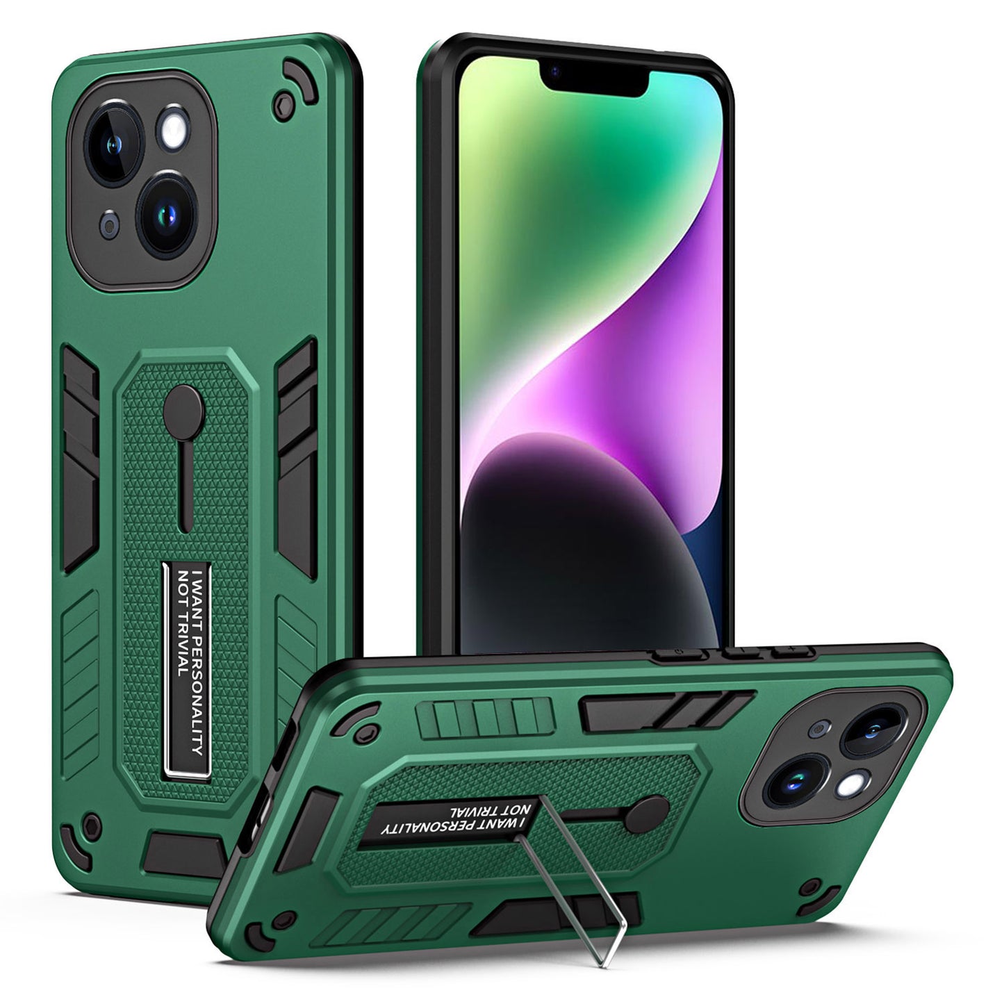 For iPhone 14 PC + TPU Protective Cover Hidden Kickstand Drop-proof Phone Case