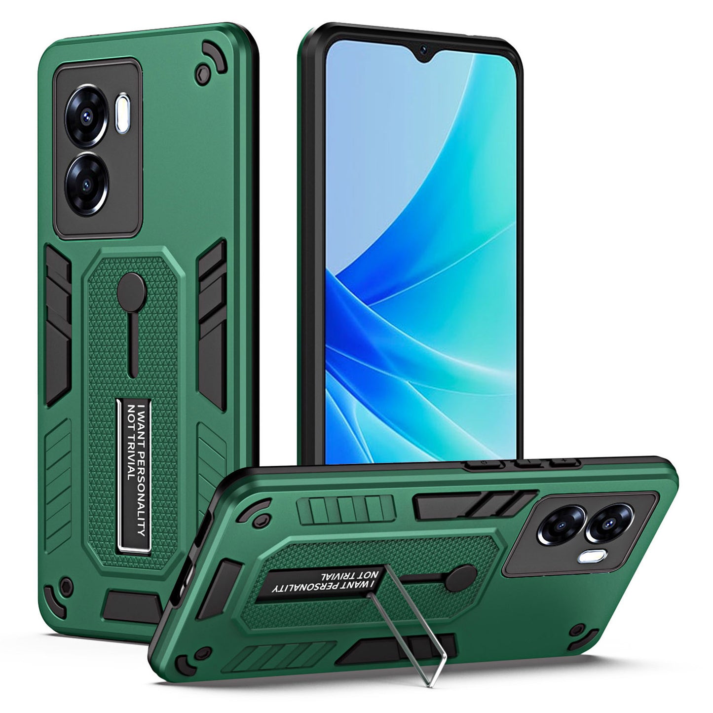 For Oppo A57 4G / A57s 4G / A77 4G / A77s 4G / A57e 4G Hidden Kickstand Phone Case PC + TPU Shockproof Back Cover
