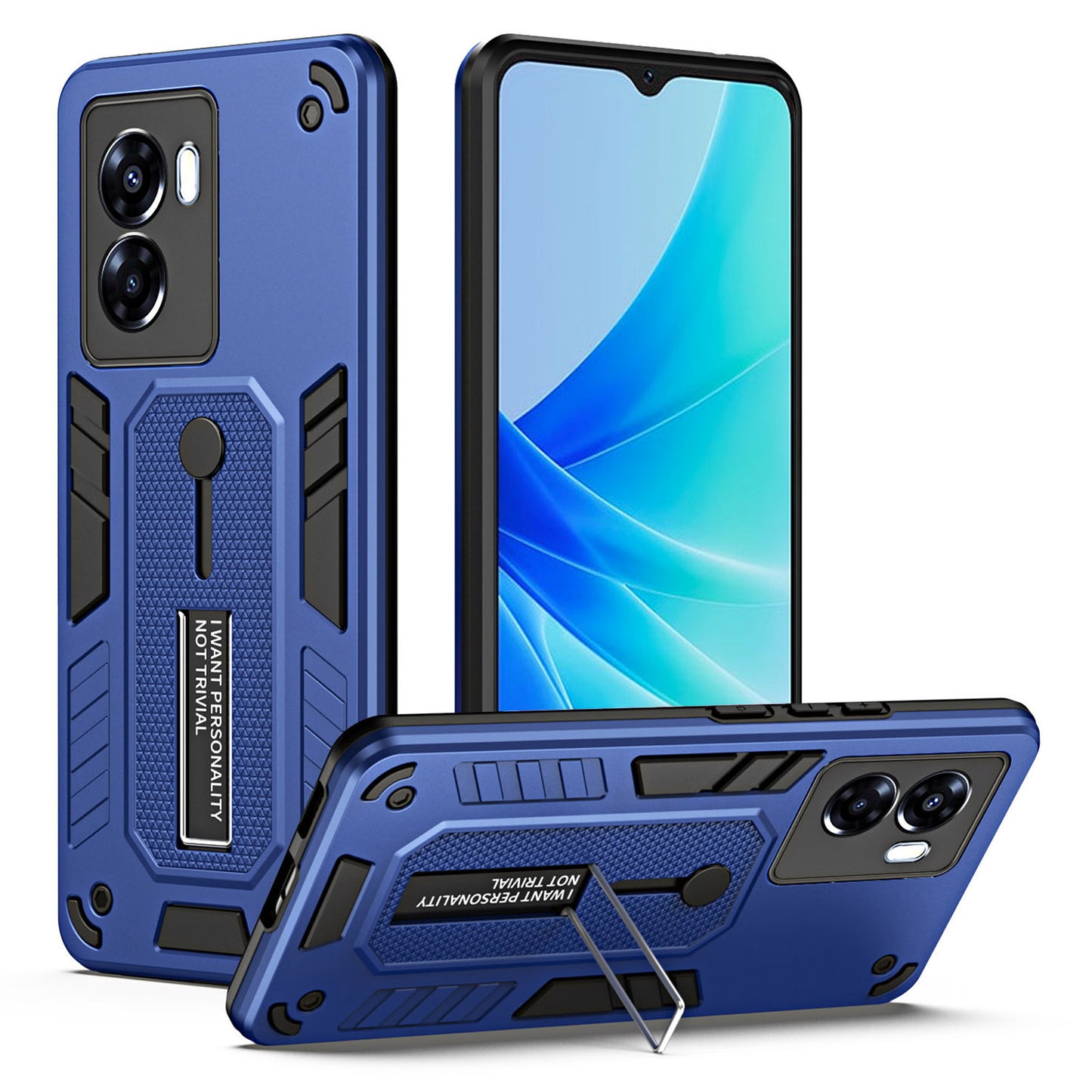 For Oppo A57 4G / A57s 4G / A77 4G / A77s 4G / A57e 4G Hidden Kickstand Phone Case PC + TPU Shockproof Back Cover
