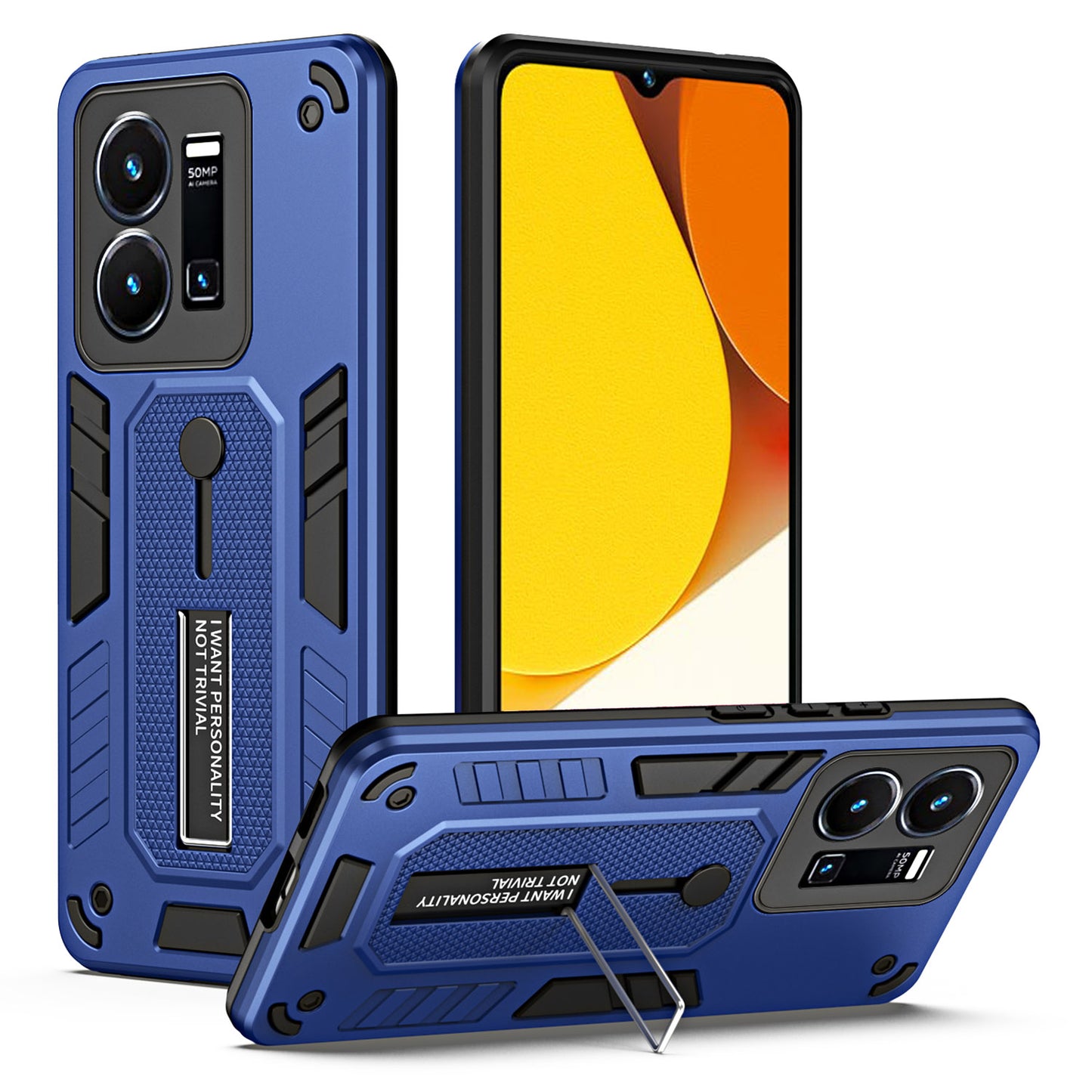 For vivo Y35 4G (2022) / Y22s 4G / Y22 4G Anti-drop Cell Phone Case PC+TPU Kickstand Phone Cover