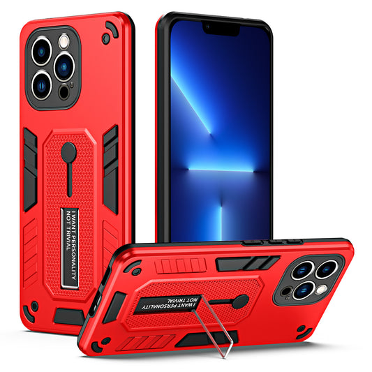 For iPhone 13 Pro 6.1 inch Phone Case with Finger Strap PC + TPU Kickstand Drop Protection Cover