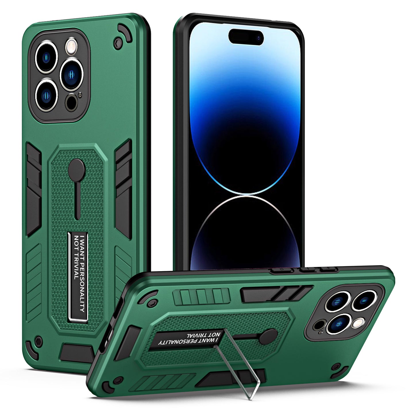 For iPhone 14 Pro Max Kickstand Phone Case TPU + PC Dual Layer Protective Cover
