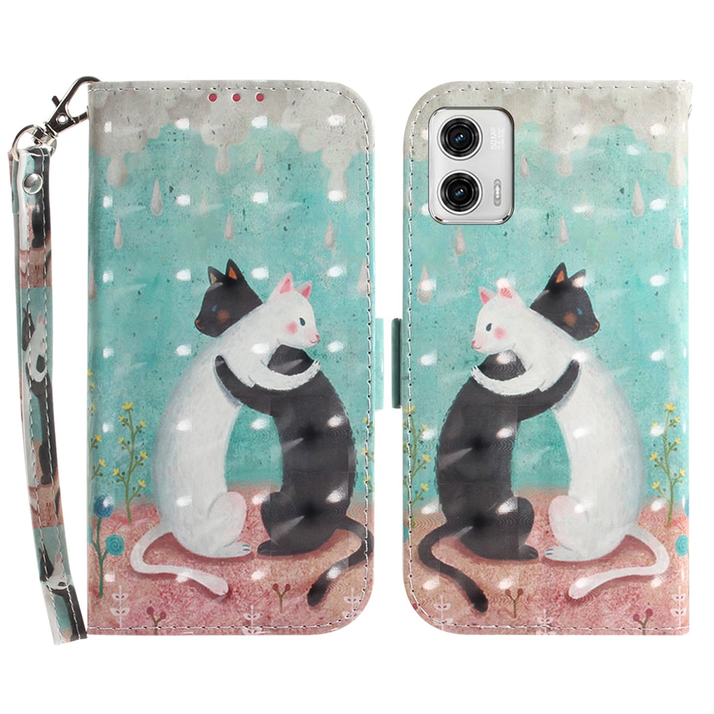 Leather Phone Cover for Motorola Moto G73 5G Pattern Printing Wallet Phone Stand Case with Strap