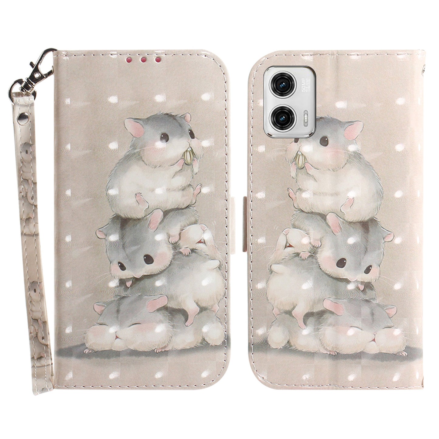 Leather Phone Cover for Motorola Moto G73 5G Pattern Printing Wallet Phone Stand Case with Strap