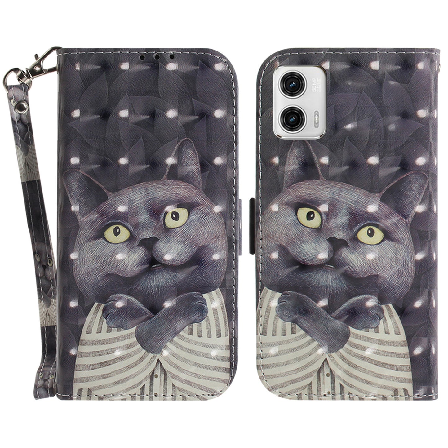 Leather Phone Cover for Motorola Moto G73 5G Pattern Printing Wallet Phone Stand Case with Strap