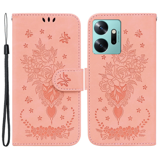 Wallet Stand Phone Cover for Infinix Zero 20 4G PU Leather Rose Butterfly Imprinted Phone Case