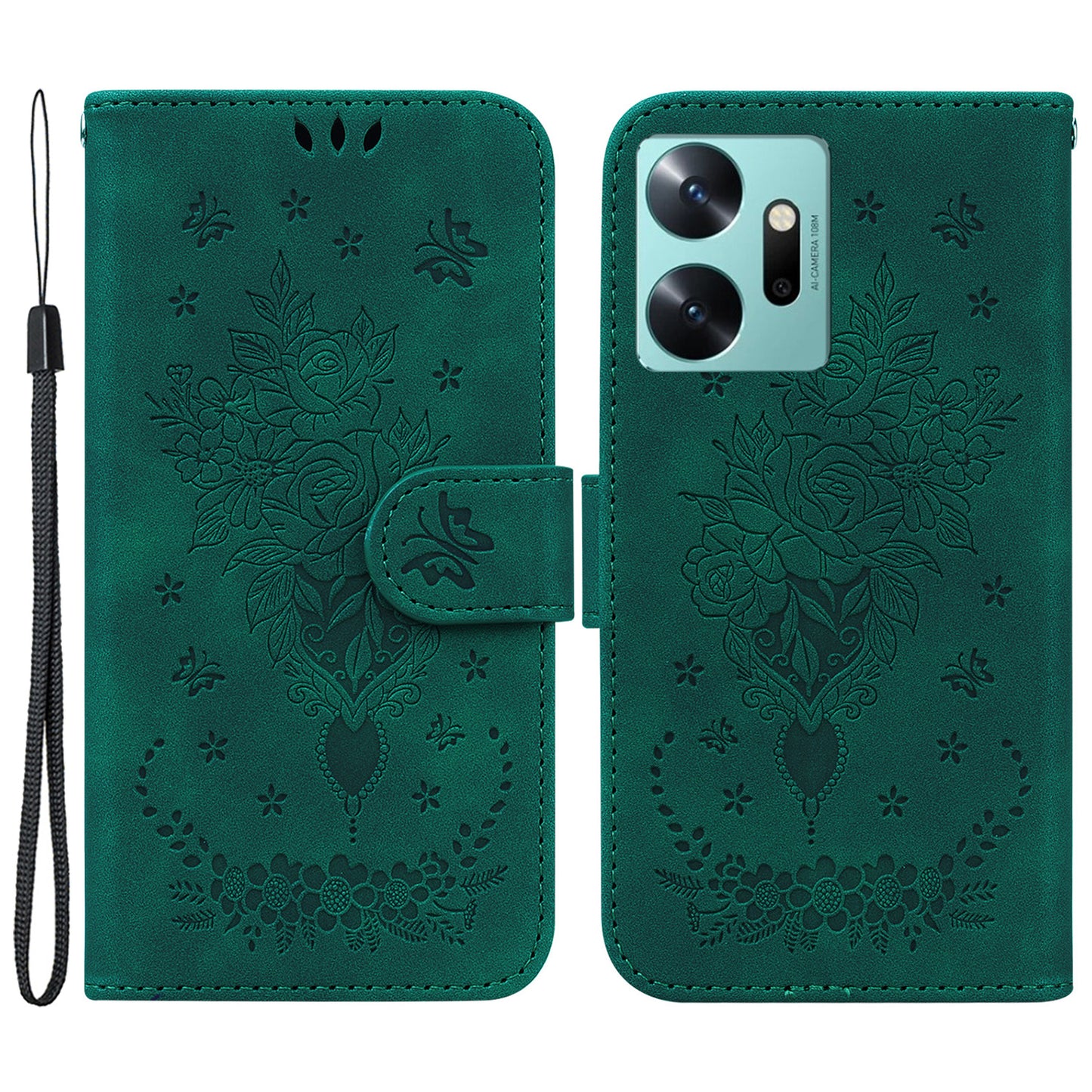 Wallet Stand Phone Cover for Infinix Zero 20 4G PU Leather Rose Butterfly Imprinted Phone Case