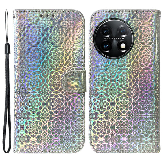 For OnePlus 11 5G Drop-proof Phone Case Dazzling Flower Pattern Wallet Stand PU Leather Phone Cover