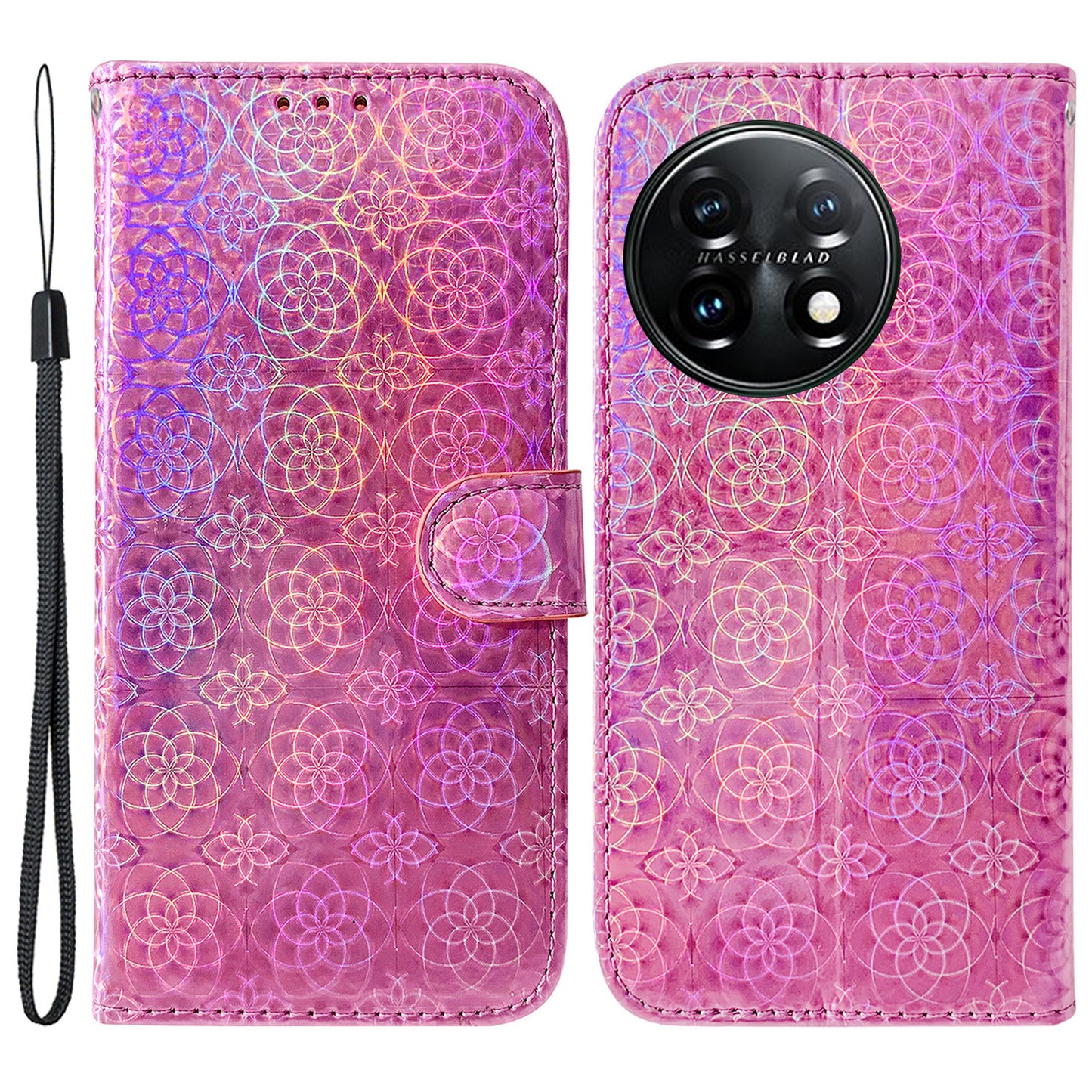 For OnePlus 11 5G Drop-proof Phone Case Dazzling Flower Pattern Wallet Stand PU Leather Phone Cover
