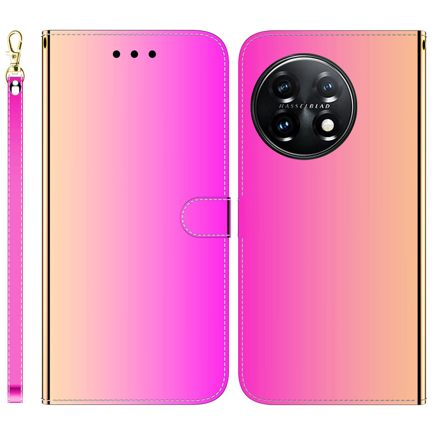 For OnePlus 11 5G Mirror-like Surface Phone Case Stand Wallet PU Leather Shockproof Cell Phone Cover