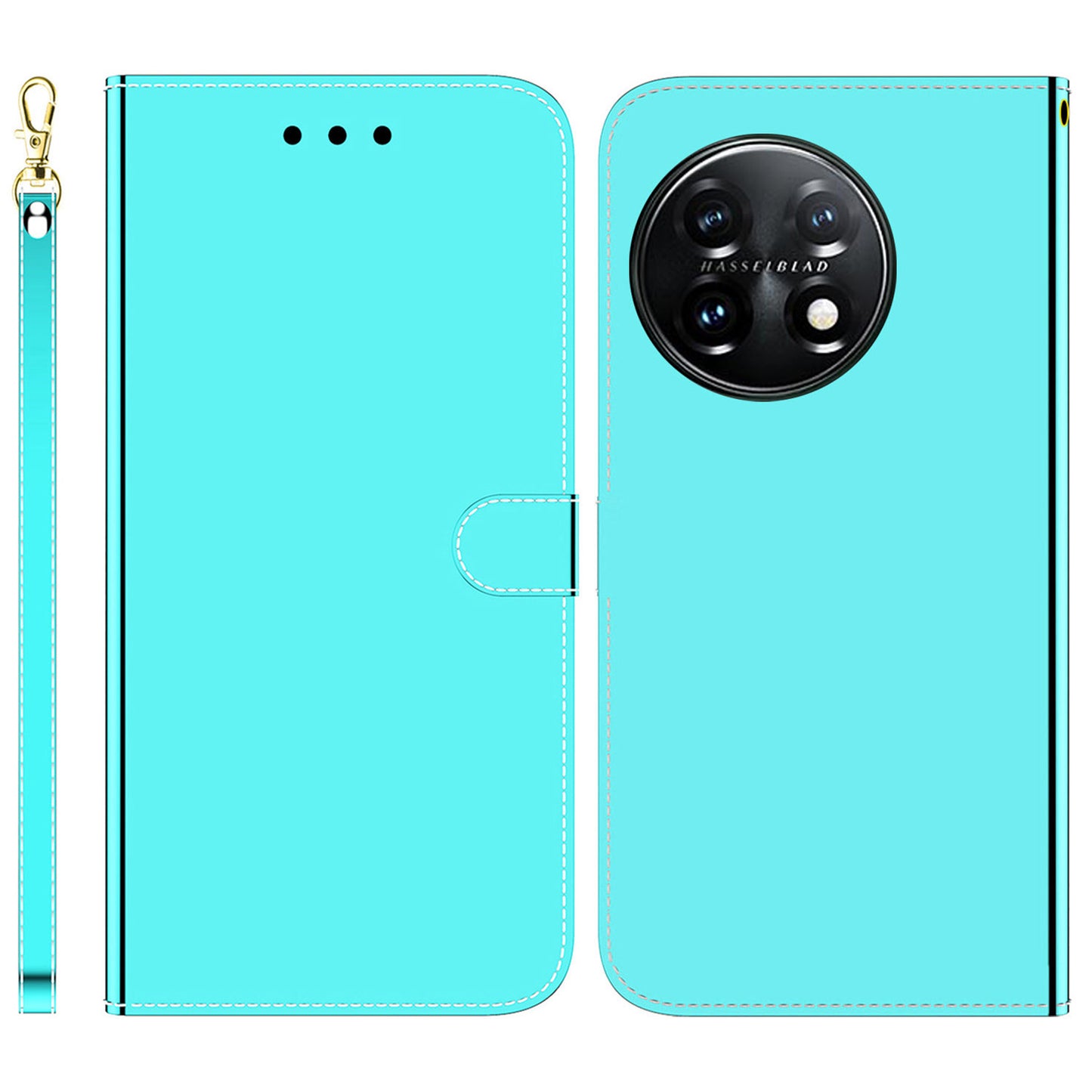 For OnePlus 11 5G Mirror-like Surface Phone Case Stand Wallet PU Leather Shockproof Cell Phone Cover
