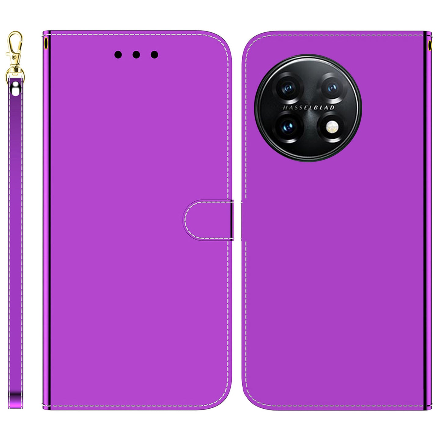 For OnePlus 11 5G Mirror-like Surface Phone Case Stand Wallet PU Leather Shockproof Cell Phone Cover