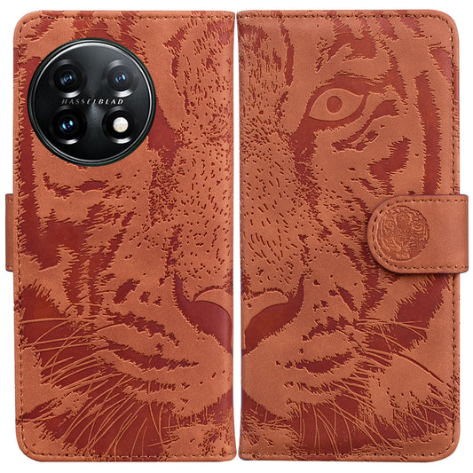 For OnePlus 11 5G Tiger Imprinted Cell Phone Cover PU Leather Wallet Stand Protective Phone Case