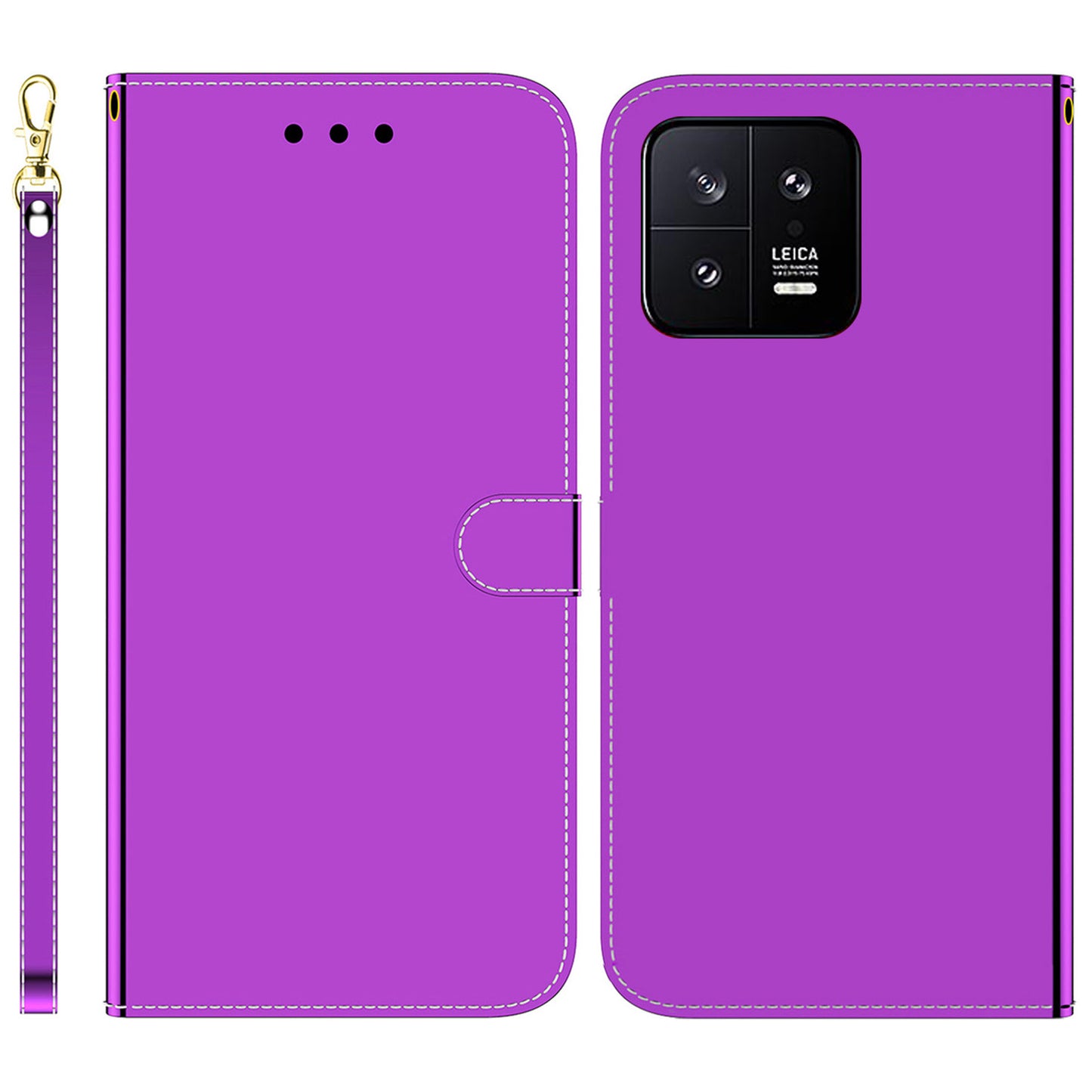 For Xiaomi 13 5G Anti-drop Flip Phone Wallet Case Stand PU Leather Mirror-like Surface Phone Cover