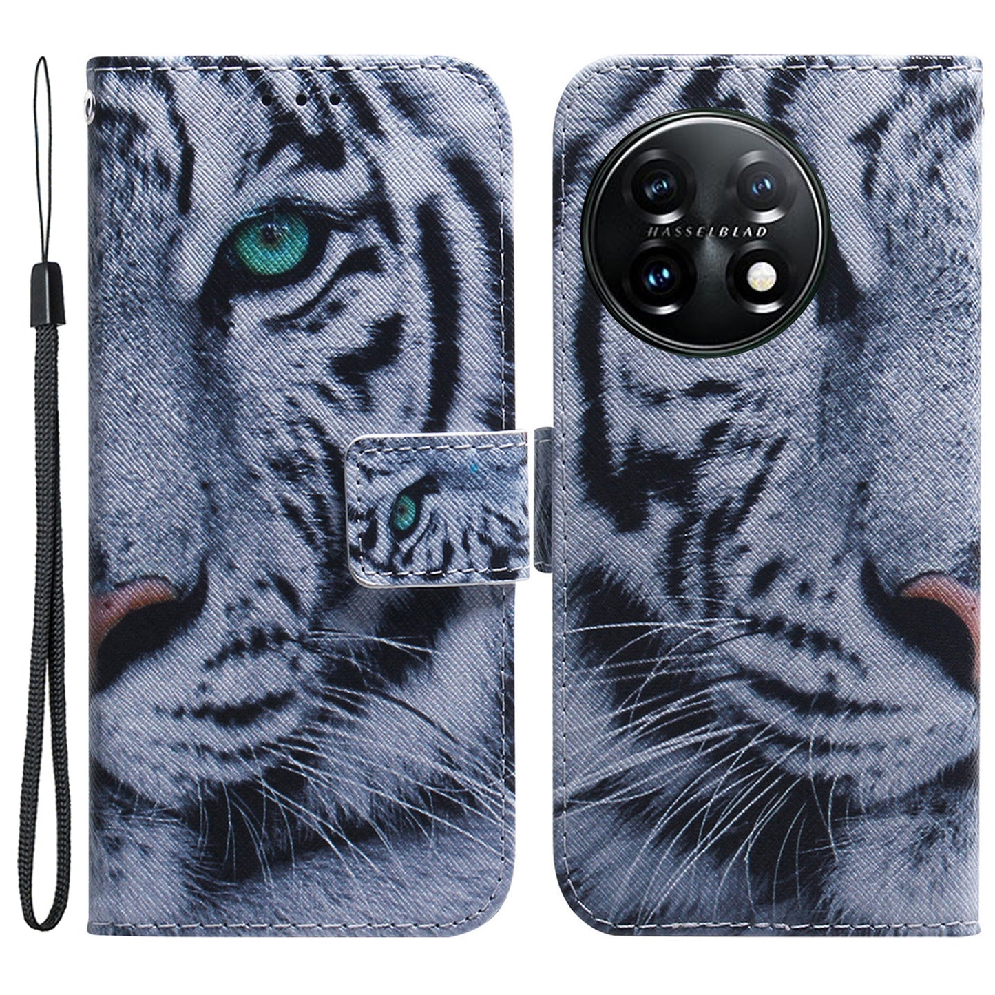 For OnePlus 11 5G Anti-fall PU Leather Phone Case Pattern Printing Stand Flip Wallet Cover with Strap