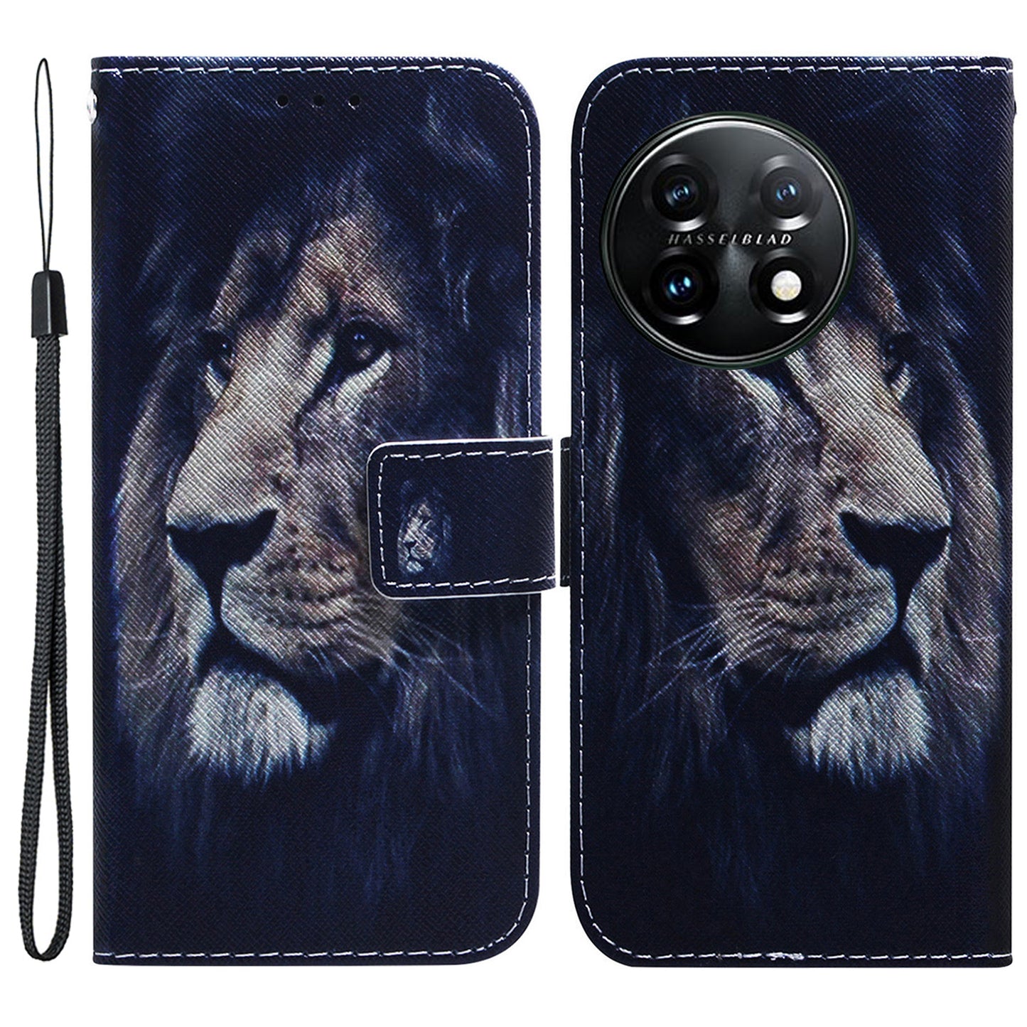 For OnePlus 11 5G Anti-fall PU Leather Phone Case Pattern Printing Stand Flip Wallet Cover with Strap