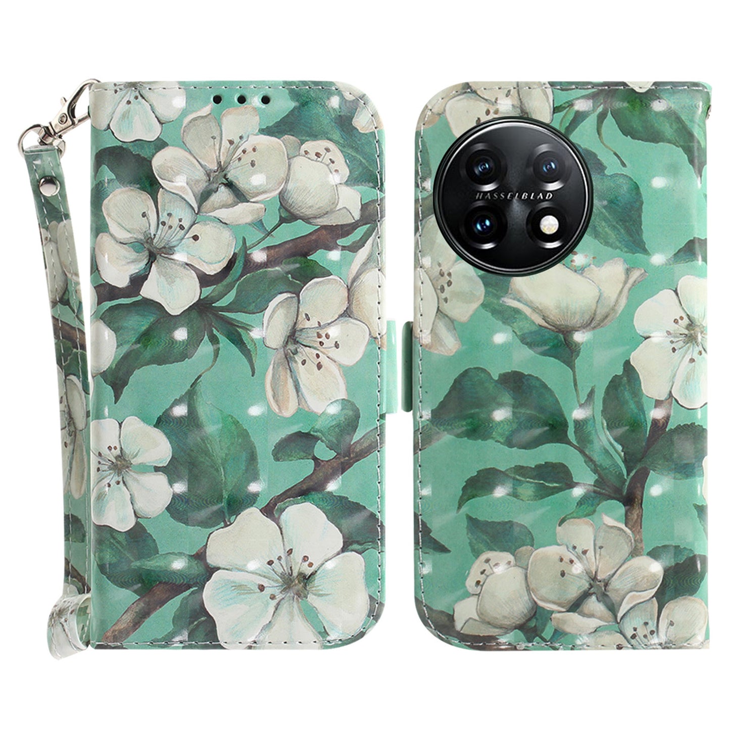 Anti-drop Cell Phone Cover for OnePlus 11 5G Pattern Printing Leather Wallet Phone Stand Case with Strap