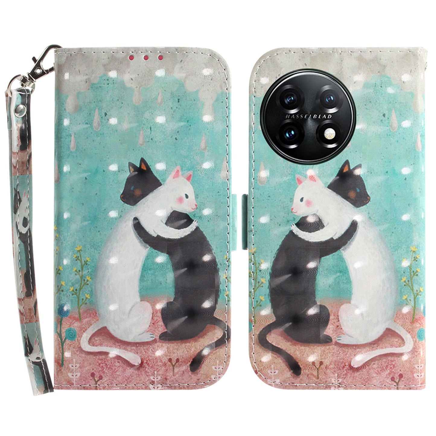Anti-drop Cell Phone Cover for OnePlus 11 5G Pattern Printing Leather Wallet Phone Stand Case with Strap