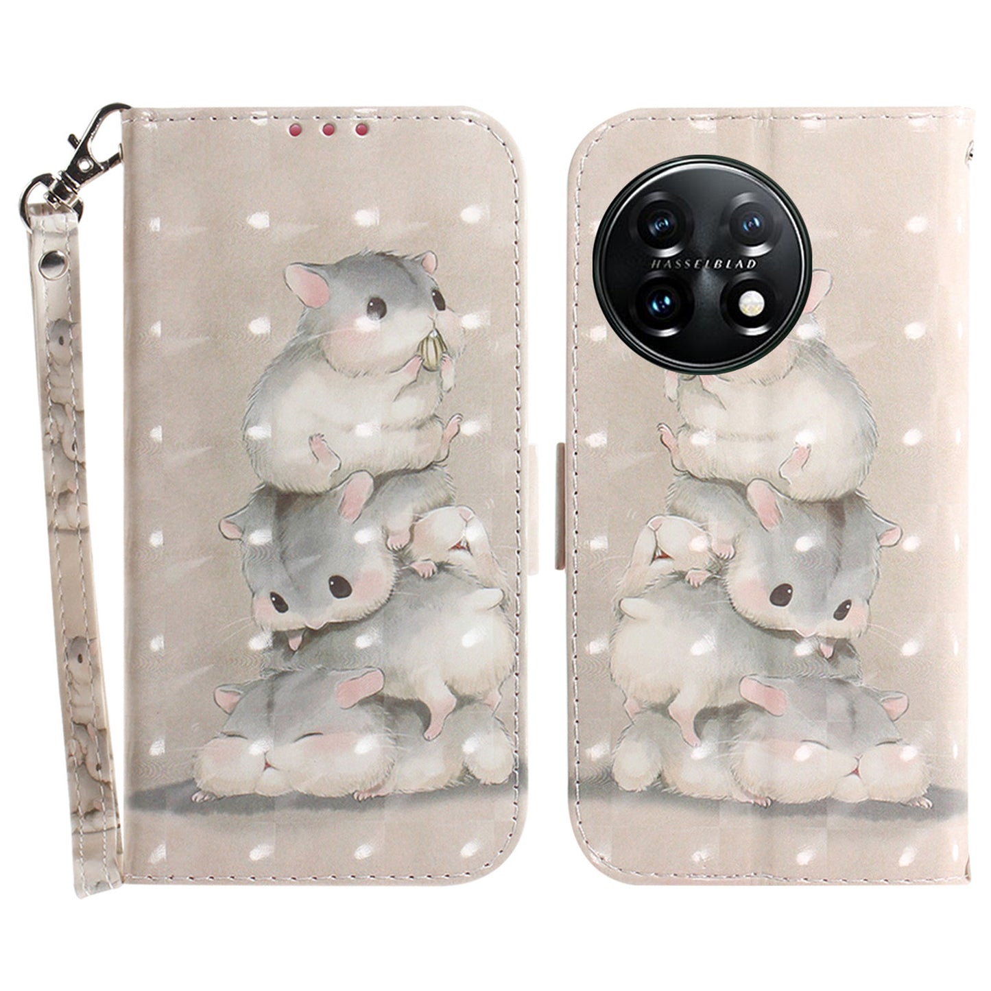 Anti-drop Cell Phone Cover for OnePlus 11 5G Pattern Printing Leather Wallet Phone Stand Case with Strap