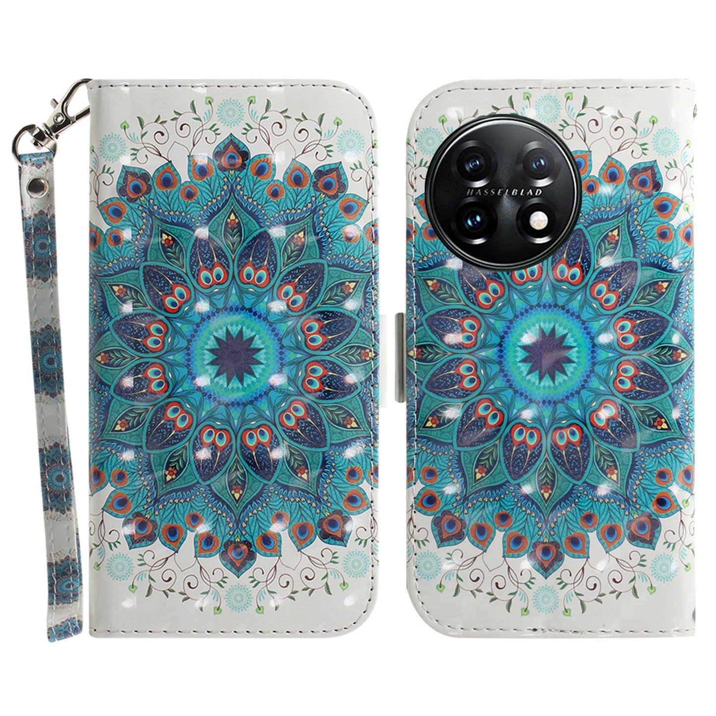 Anti-drop Cell Phone Cover for OnePlus 11 5G Pattern Printing Leather Wallet Phone Stand Case with Strap