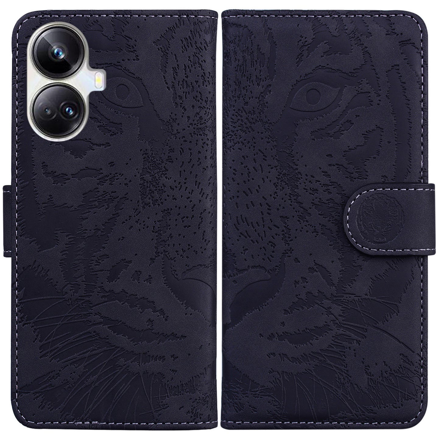 Anti-drop Phone Cover For Realme 10 Pro+ 5G , Tiger Imprinted Folding Stand PU Leather Wallet Case