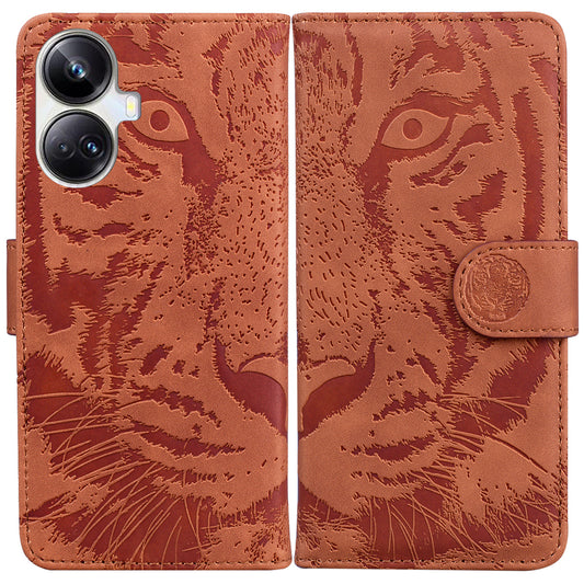 Anti-drop Phone Cover For Realme 10 Pro+ 5G , Tiger Imprinted Folding Stand PU Leather Wallet Case