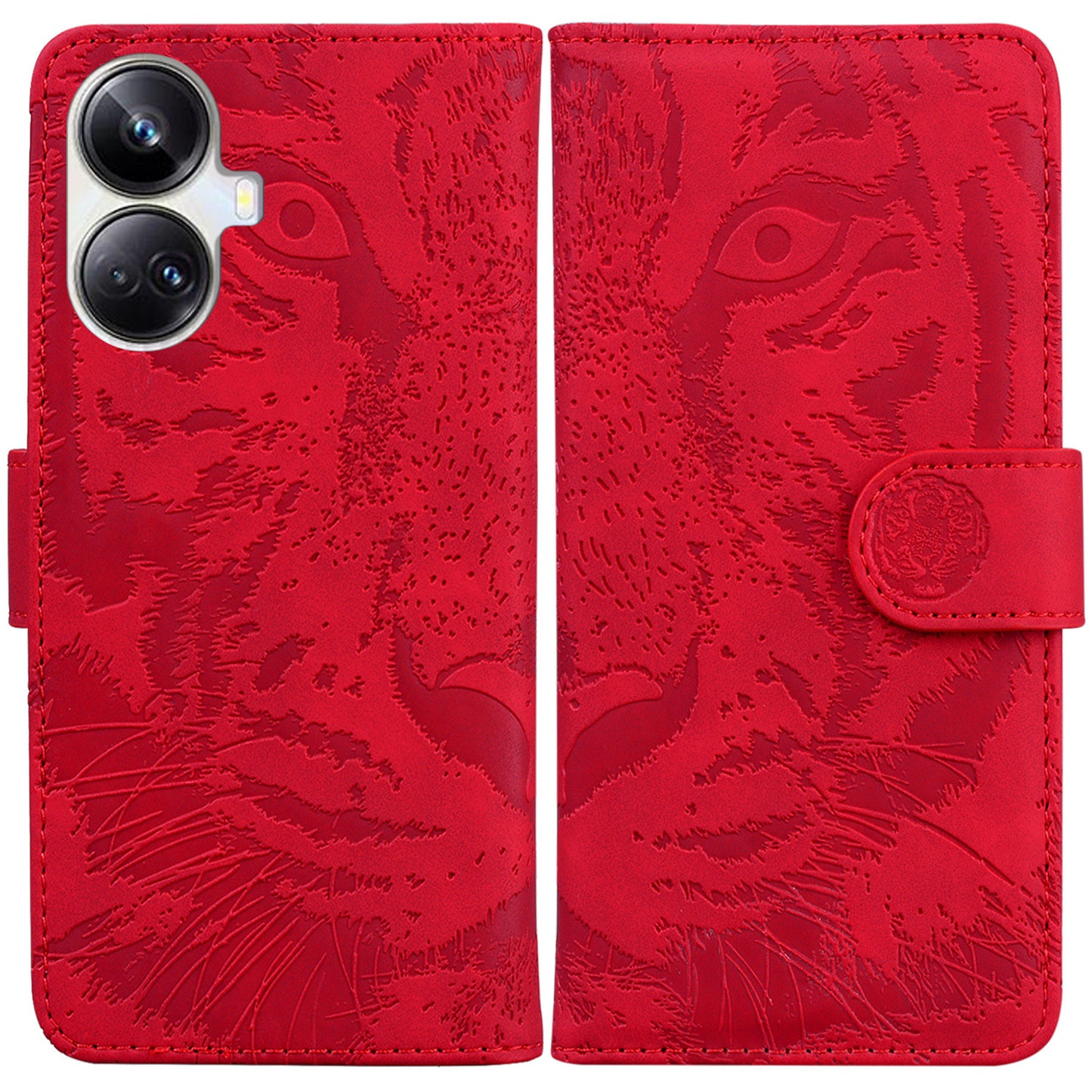 Anti-drop Phone Cover For Realme 10 Pro+ 5G , Tiger Imprinted Folding Stand PU Leather Wallet Case