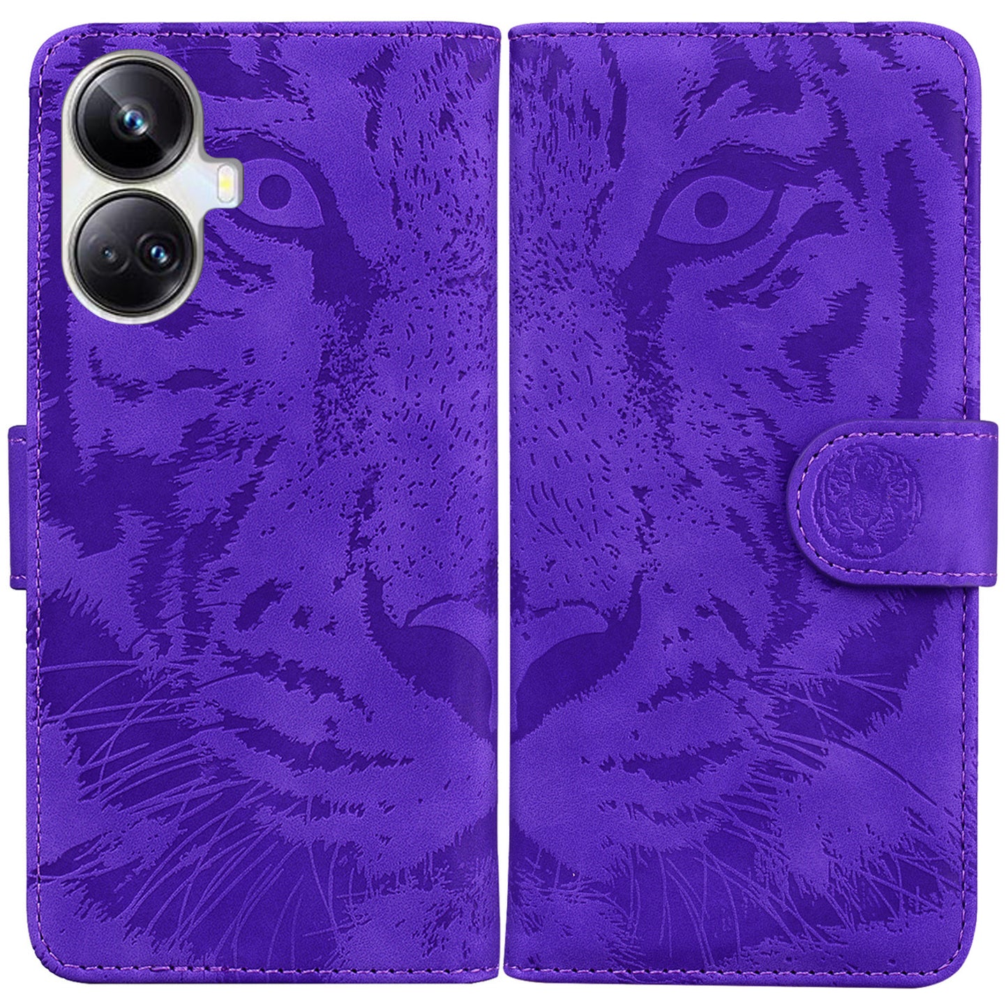 Anti-drop Phone Cover For Realme 10 Pro+ 5G , Tiger Imprinted Folding Stand PU Leather Wallet Case