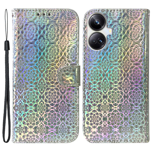 For Realme 10 Pro+ 5G Dazzling Flower Pattern PU Leather Wallet Phone Case Anti-drop Stand Cover