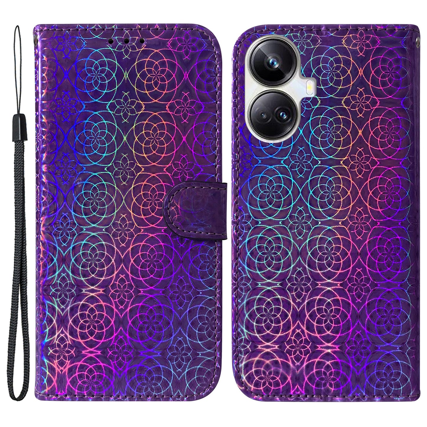 For Realme 10 Pro+ 5G Dazzling Flower Pattern PU Leather Wallet Phone Case Anti-drop Stand Cover