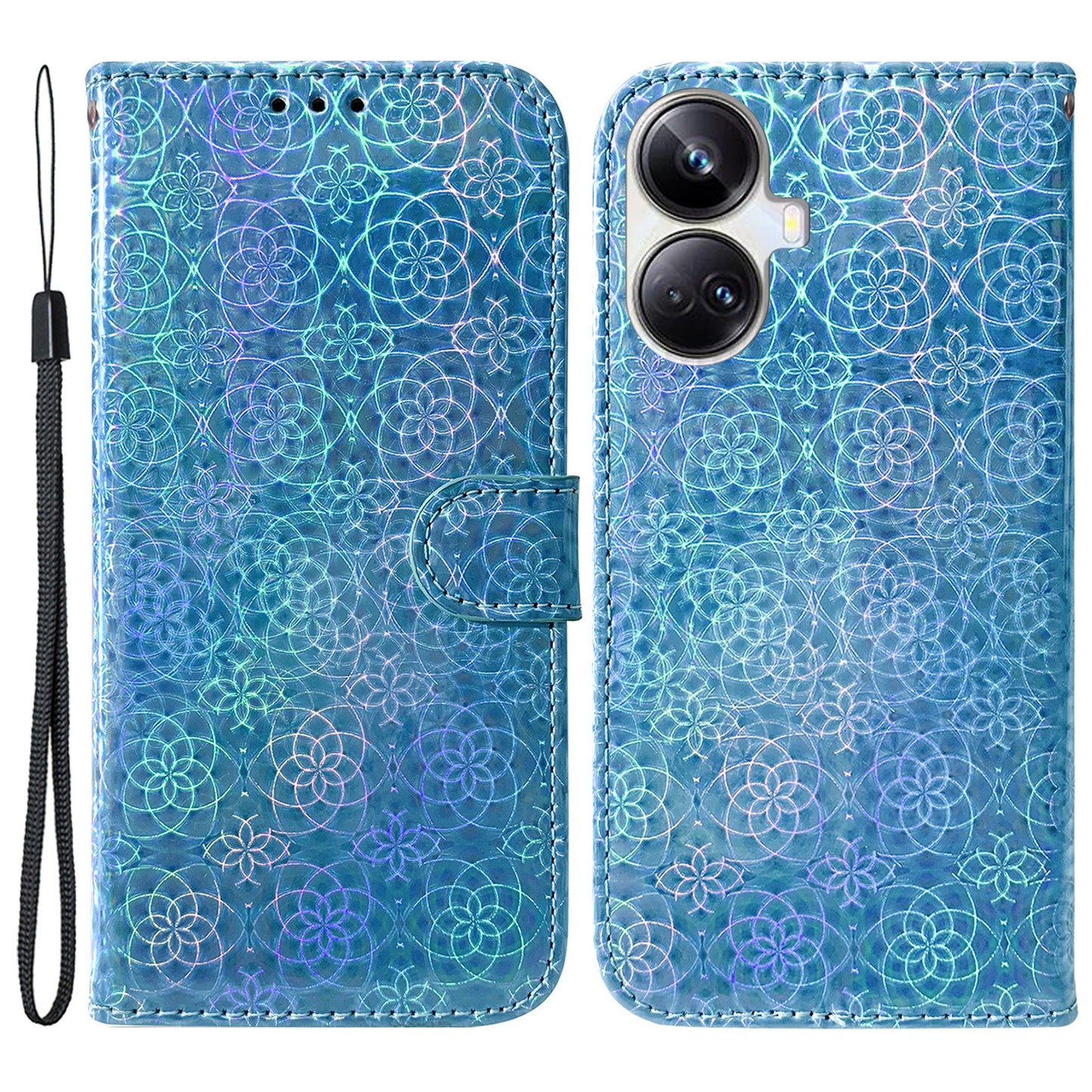 For Realme 10 Pro+ 5G Dazzling Flower Pattern PU Leather Wallet Phone Case Anti-drop Stand Cover