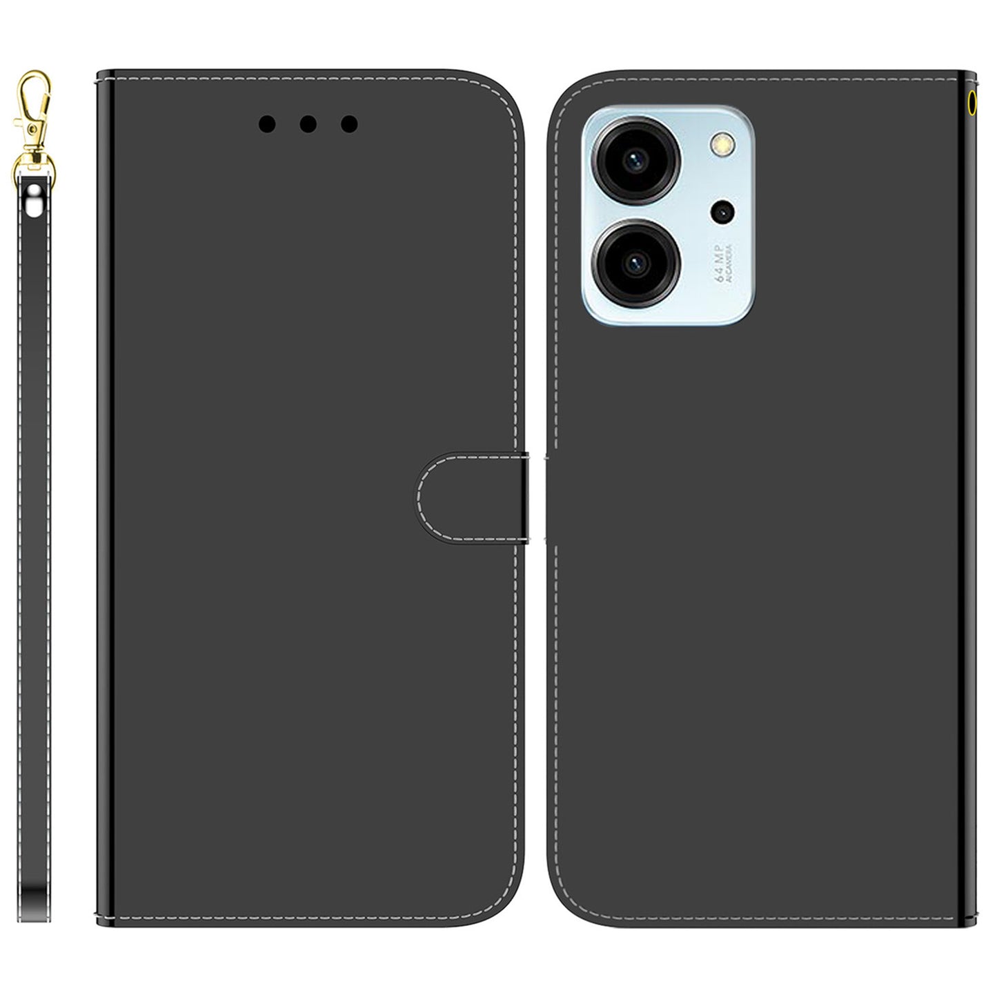 Anti-fall Phone Case For Honor 80 SE 5G , Mirror-like Surface Stand Wallet PU Leather Phone Cover