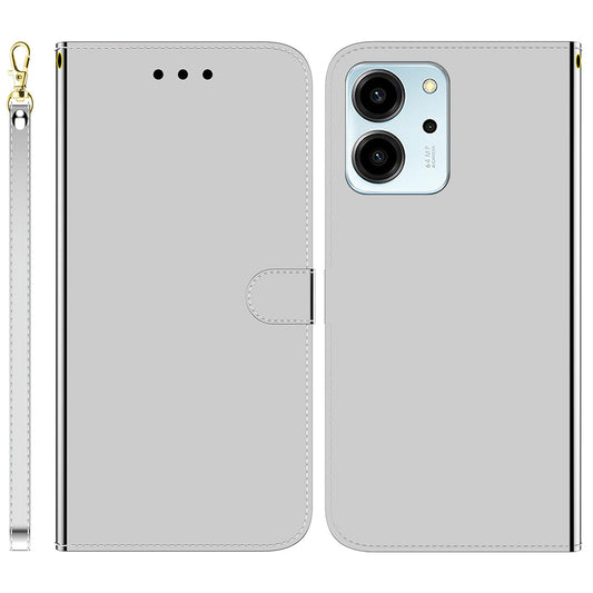 Anti-fall Phone Case For Honor 80 SE 5G , Mirror-like Surface Stand Wallet PU Leather Phone Cover