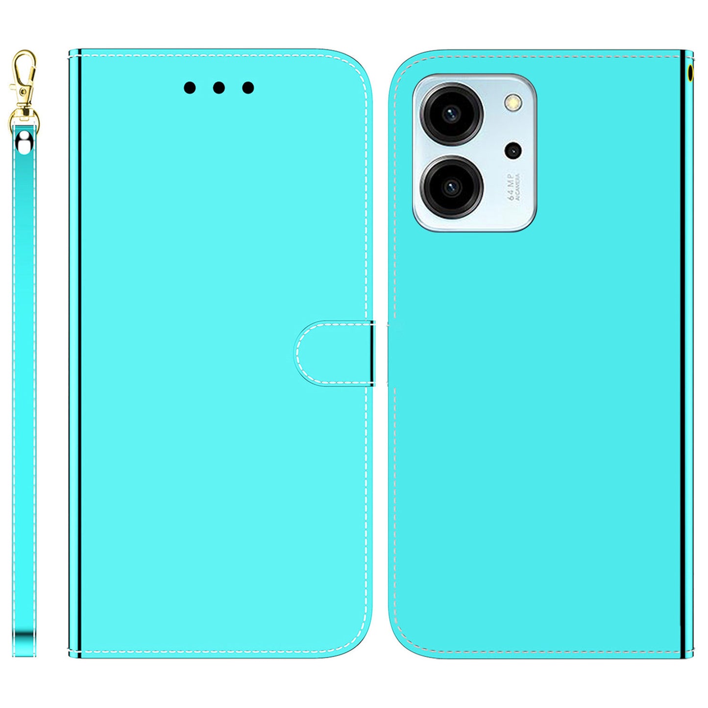 Anti-fall Phone Case For Honor 80 SE 5G , Mirror-like Surface Stand Wallet PU Leather Phone Cover