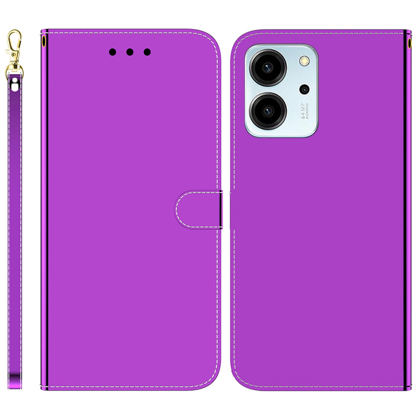 Anti-fall Phone Case For Honor 80 SE 5G , Mirror-like Surface Stand Wallet PU Leather Phone Cover