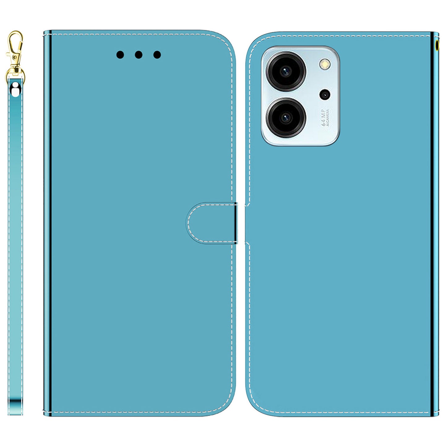 Anti-fall Phone Case For Honor 80 SE 5G , Mirror-like Surface Stand Wallet PU Leather Phone Cover