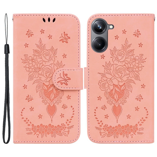 Rose Butterfly Imprinted Protective Phone Case for Realme 10 Pro 5G , Flip Stand Leather Phone Wallet Cover
