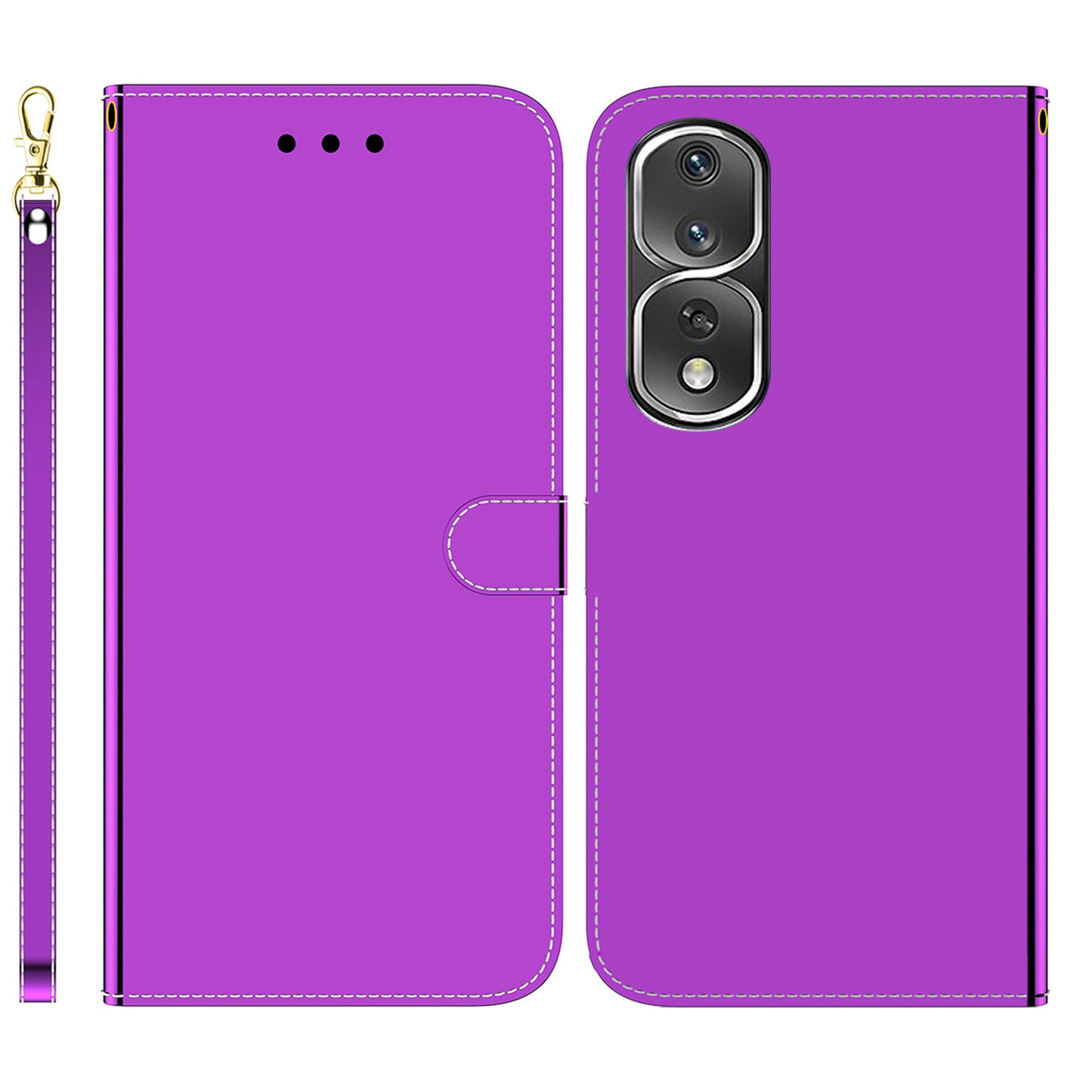 For Honor 80 Pro 5G Flip Phone Wallet Case Stand Mirror-like Surface Full Protection PU Leather Phone Cover