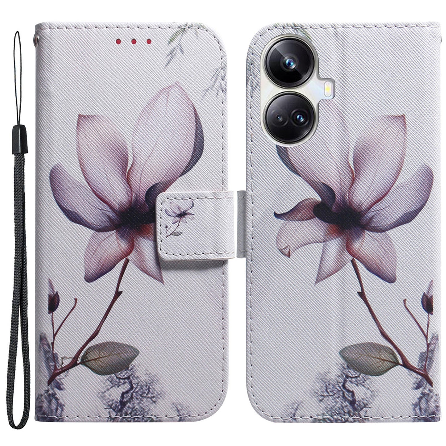 For Realme 10 Pro+ 5G PU Leather Wallet Phone Case Pattern Printing Stand Cover with Wrist Strap