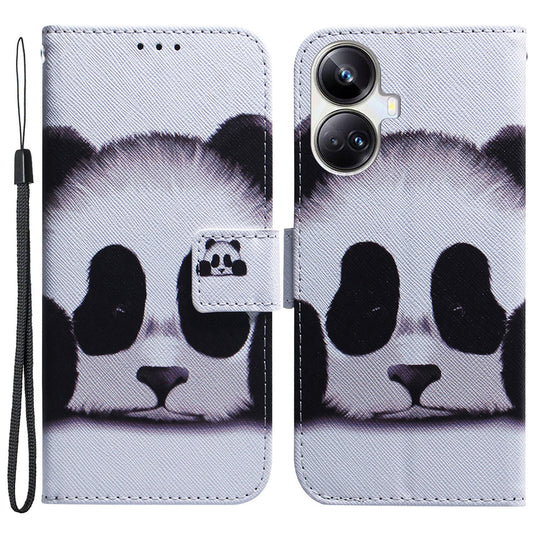 For Realme 10 Pro+ 5G PU Leather Wallet Phone Case Pattern Printing Stand Cover with Wrist Strap