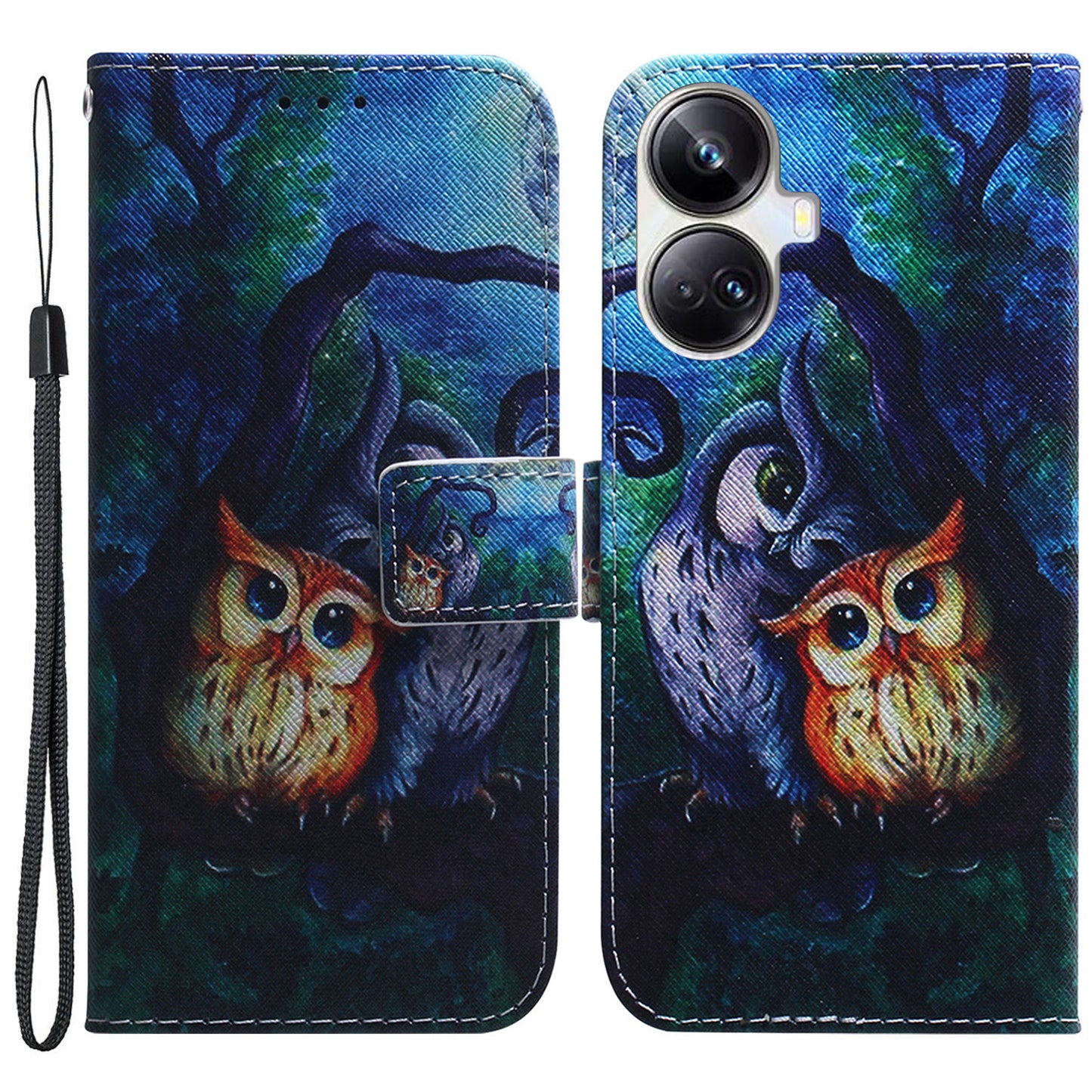 For Realme 10 Pro+ 5G PU Leather Wallet Phone Case Pattern Printing Stand Cover with Wrist Strap